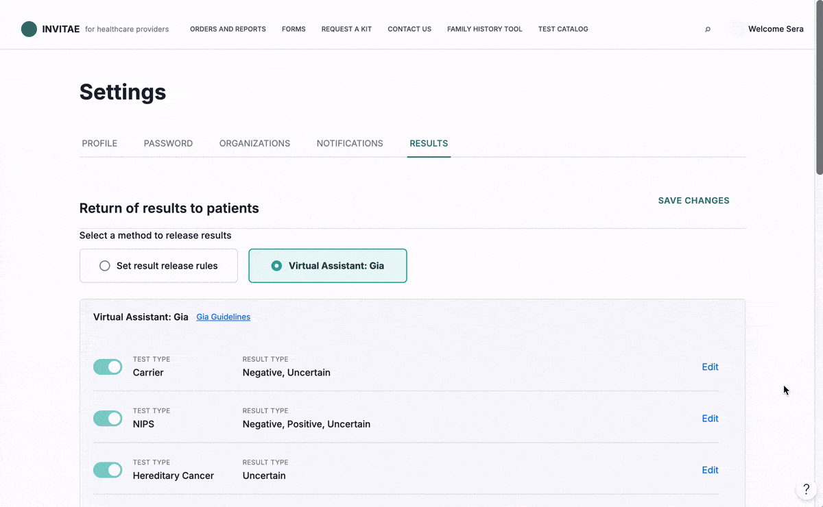 Screen recording of the reorganized provider portal settings page, showing the least-interacted-with information relocated below the fold.